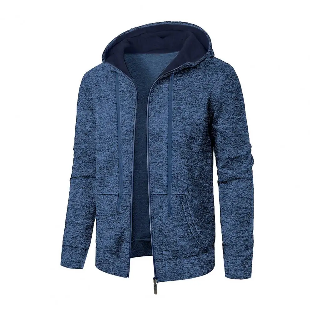 Solid Color Men Coat Men Coat Men's Hooded Drawstring Casual Jacket with Zipper Closure Pockets Solid Color Loose for Everyday
