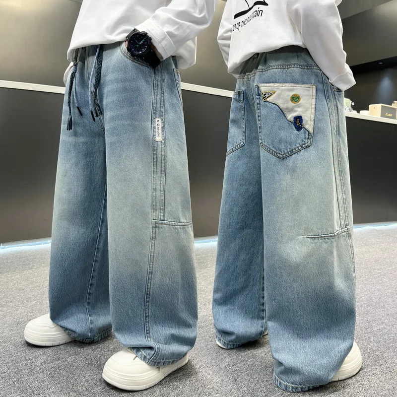 New Spring Children Loose Straight Classic Jeans For Tween Boy Fashion Blue Denim Pants Kids Autumn Stylish Trousers for 4-15 Y