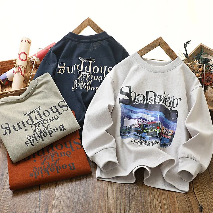 Korean Spring Autumn Children Boy Pullover Tops Elementary Boy Printed Sport Shirt School Boy Undershirt Kids Sweatshirt 4-12Yrs