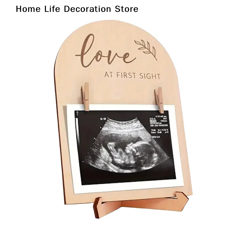 【TG】1 Set Expectant Mothers To Announce Pregnancy Or Baby Birth Ornament Wooden Ultrasonic Photo Frame Party Decoration Favors