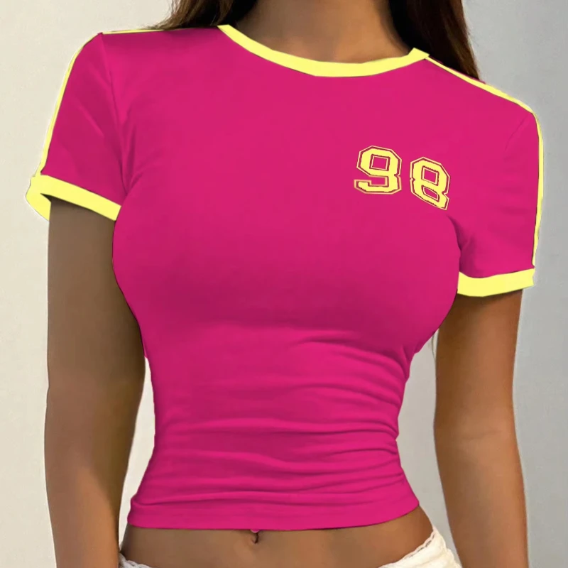 Individuality Retro Street Sexy T-Shirts Y2k Harajuku Hip Hop Girl Crop Tops 2026 Summer Letter Print Casual Slim Short Sleeve