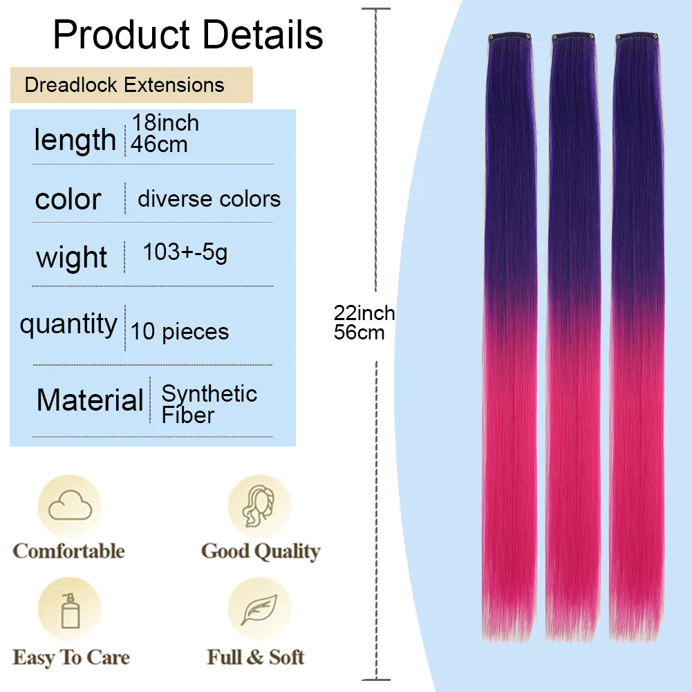 Extensiones de Cabello sintético con Clip para niña, extensiones de 18 pulgadas con reflejos de fiesta, colores ombré, 10 unids/lote por paquete