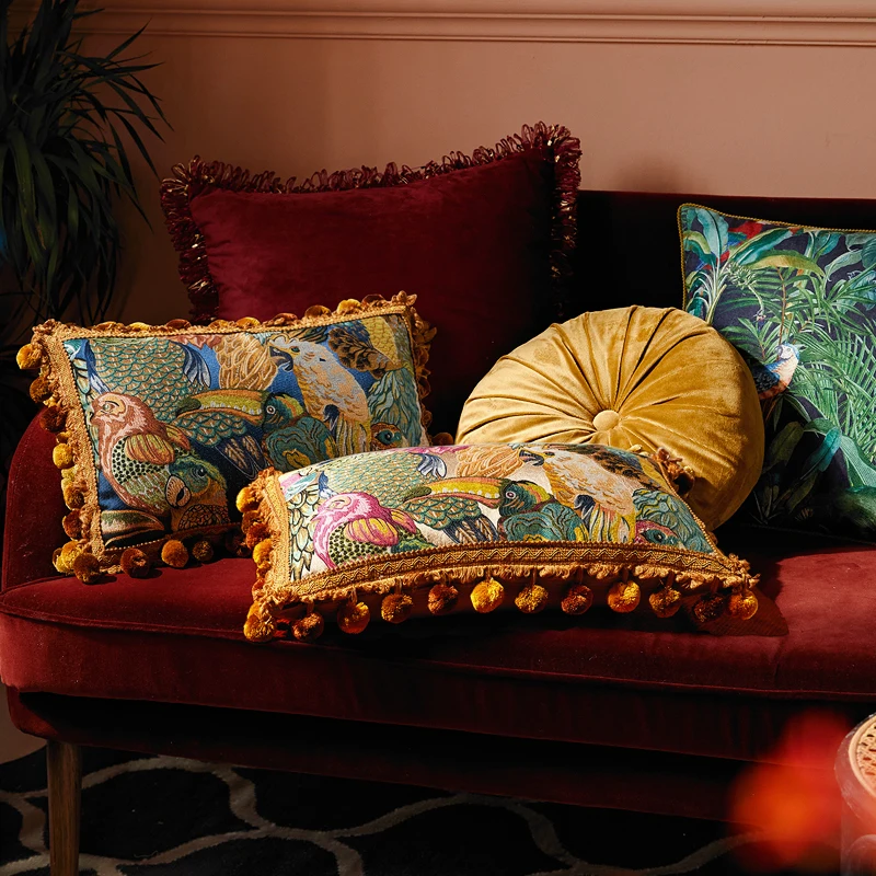 Parrot Pillow Retro American Style Cushion Case Luxury Jungle Plants Decorative Pillow Cover For Sofa Chair Home Decorations