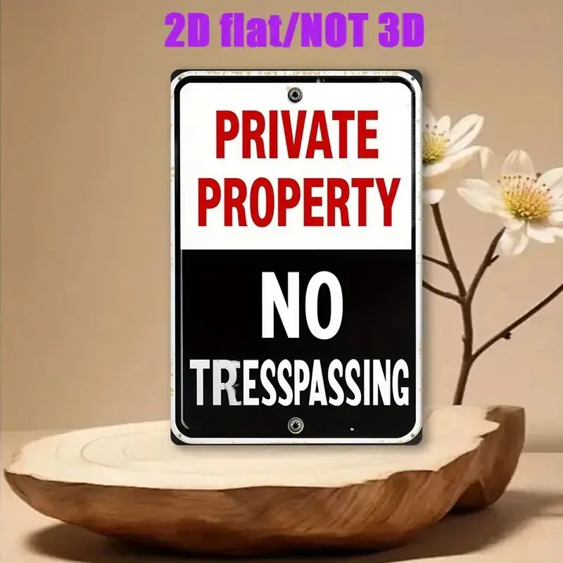 CIFBUY 2D Flat Aluminum Wall Art Waterproof Durable Private Property No Trespassing Sign Decor for Home Kitchen Farm Porch Bar C