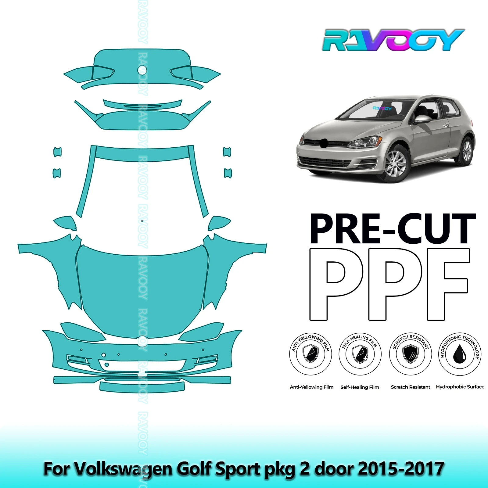 

Car Front Kit+Tail Kit 8.5Mil Clear Bra Precut PPF Paint Protection Film For Volkswagen Golf Sport pkg 2 door 2015-2017