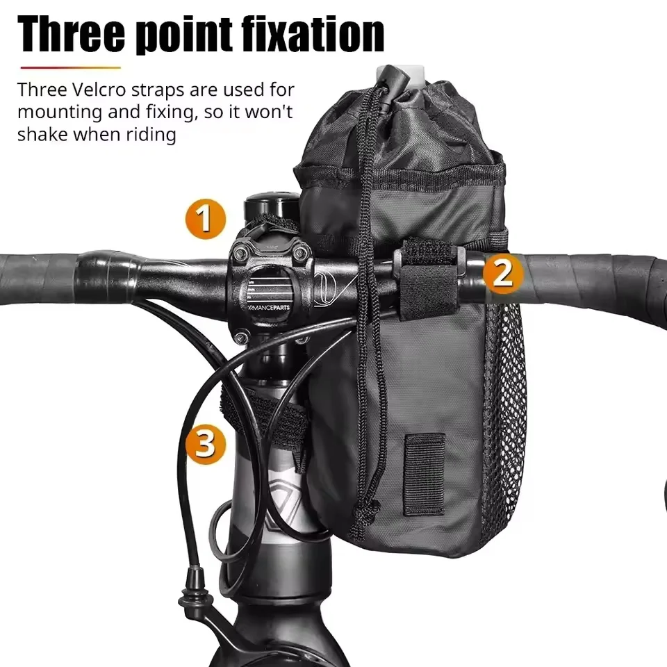 Bicycle Bag Bike Bottle Holder Handlebar Stem Thermal Bag with Mesh Pocket Coffee Cup Holders Cycling Water Bottle Carrier Bag