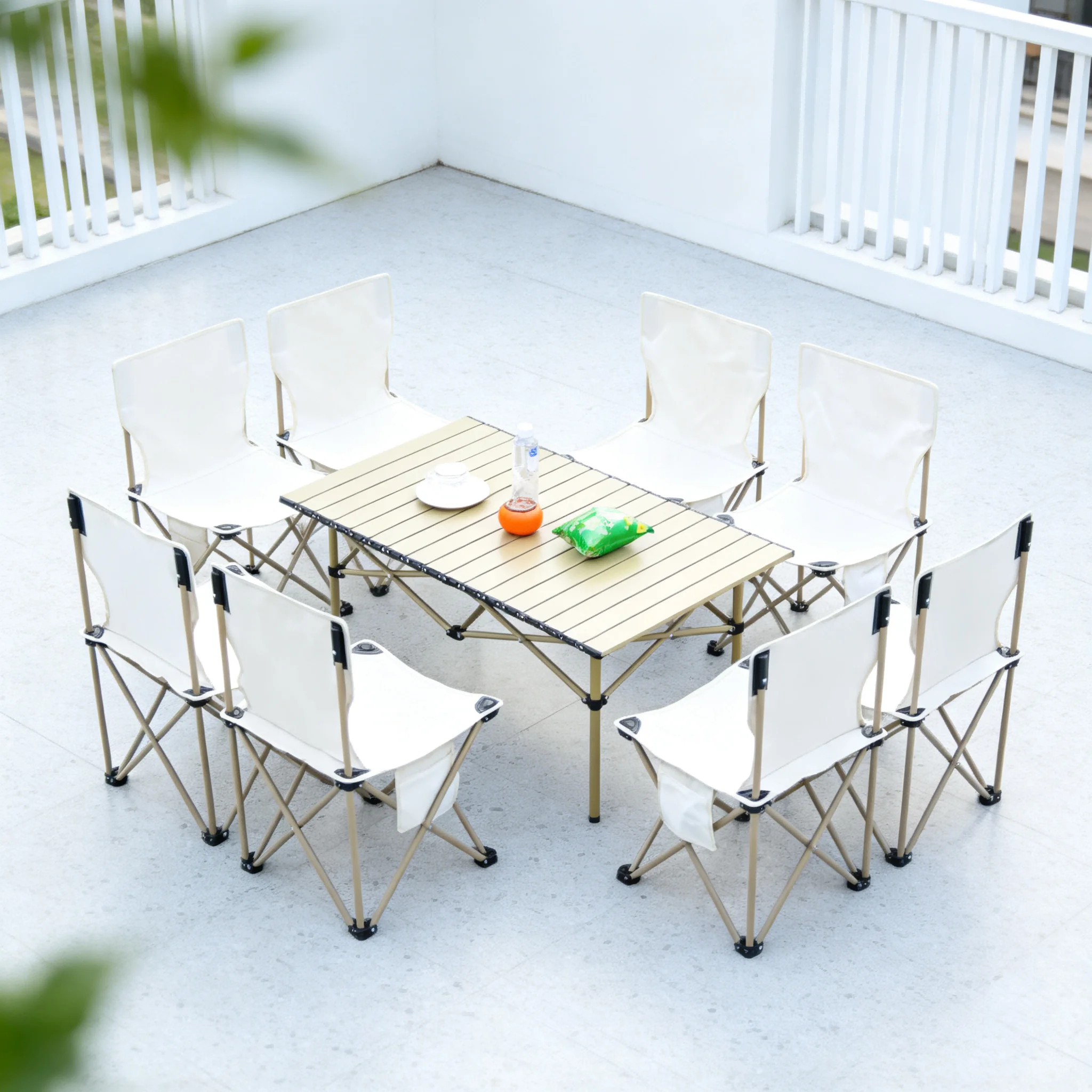 AOLIVIYA Chair Set Carbon Steel Roll Top Compact Stand Portable Folding Table Picnic Camping Table Outdoor Coffee Tea Table