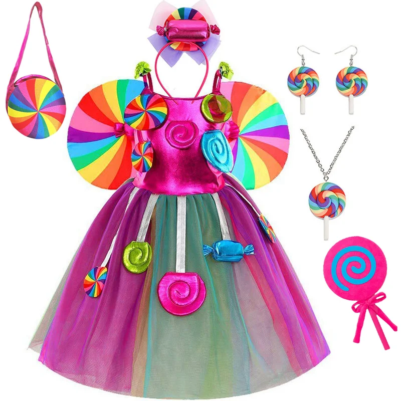 Lollipop Dress Purim Celebration Carnival Costume Rainbow Tulle Robe Jewish Parade Fairy Girls Candy Birthday Mardi Gras Gown