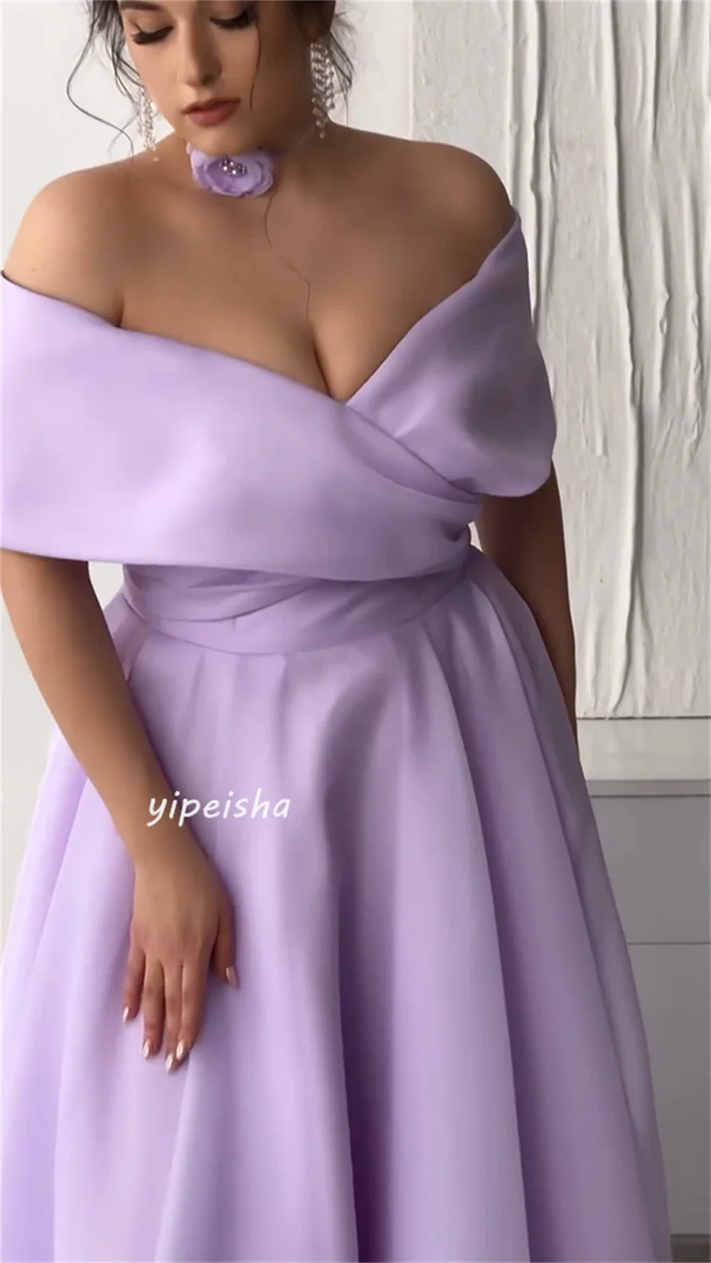 Robe de Quinceanera froncée en jersey personnalisée, robes longues, robe trapèze, épaules dénudées, occasion sur mesure