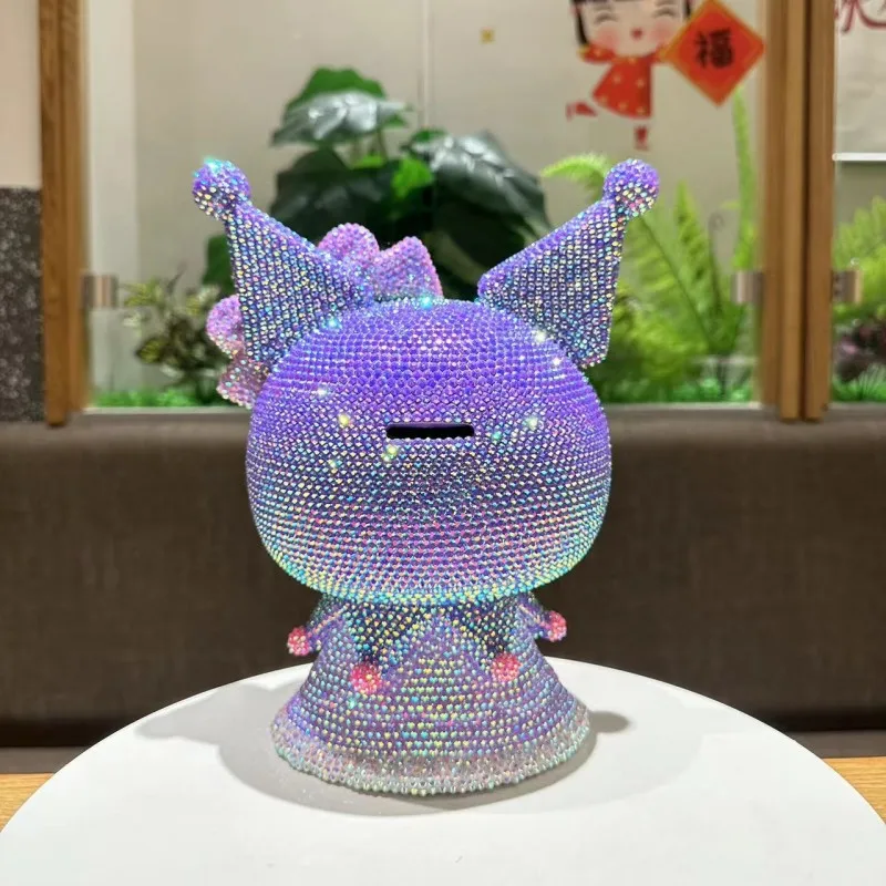 New Sanrio Kuromi Piggy Bank Diy Diamond Stick Kawaii Figure Cartoon Bow Stars Girl Rabbit Action Figurines Decor Toy Gift