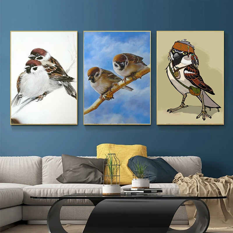 5D DIY Full Round Diamond Painting Sparrow Bird Animal Embroidery Cross Stitch Kit Handmade Rhinestone Home Decor Gifts