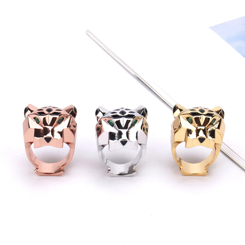 Designer Collection Style Ring Men Women Lady Plated Gold Color Black Patches Green Eyes Leopard Panther Rings