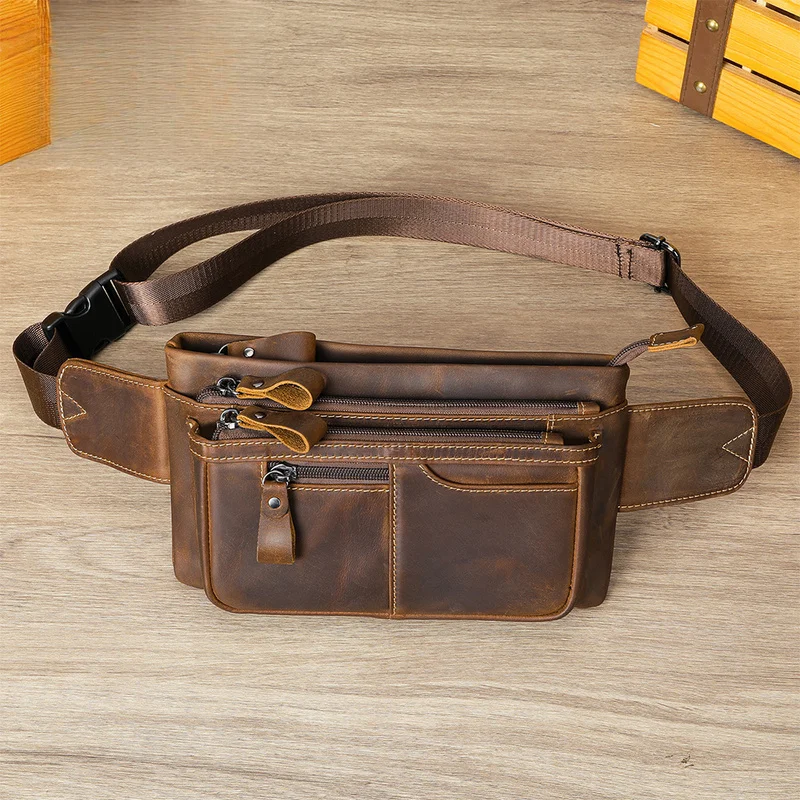 New retro Wild Horse-specific sports waist bag - genuine leather outdoor men's multi-functional commuter crossbody bag