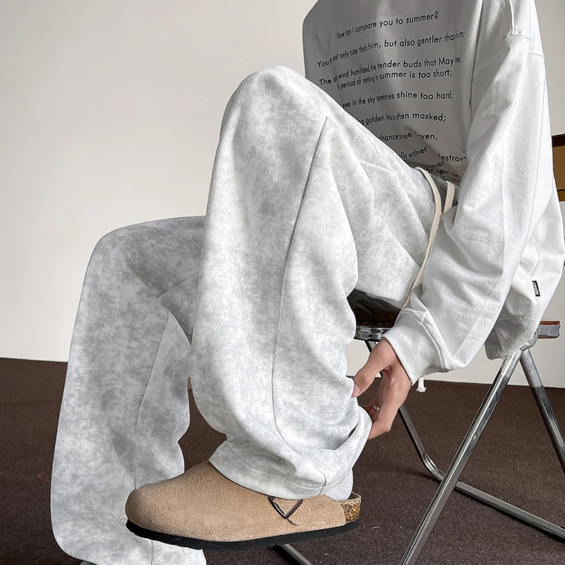 Harajuku Streetwear Tie Dye Casual Pants Men Women Wide Leg Straight Mopping Trousers Oversize Korean Fashion Drawstring Pants