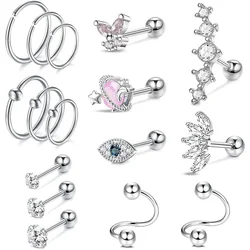 2-16Pcs 16G Cartilage Earring, Hypoallergenic Tragus Conch Helix Studs Earrings Daily Decor Jewelry For Women Men Girls