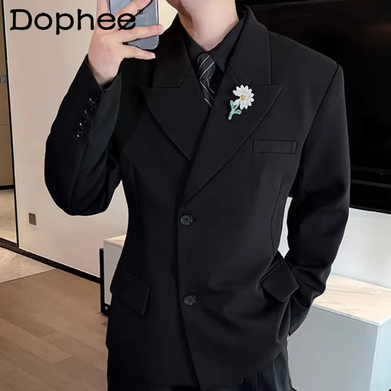 

Men's 2025 Autumn New High-End Trend Loose Long Sleeve Suit Jackets Fashion Waist-tight Blazers Flower Decoration Tailored Coats