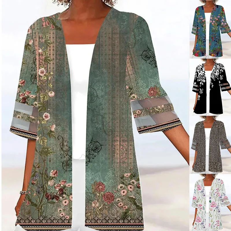 Coat women 2026 casual New spring summer positioning printed mid-sleeved loose linen small outer jacket jacket women's clothing
