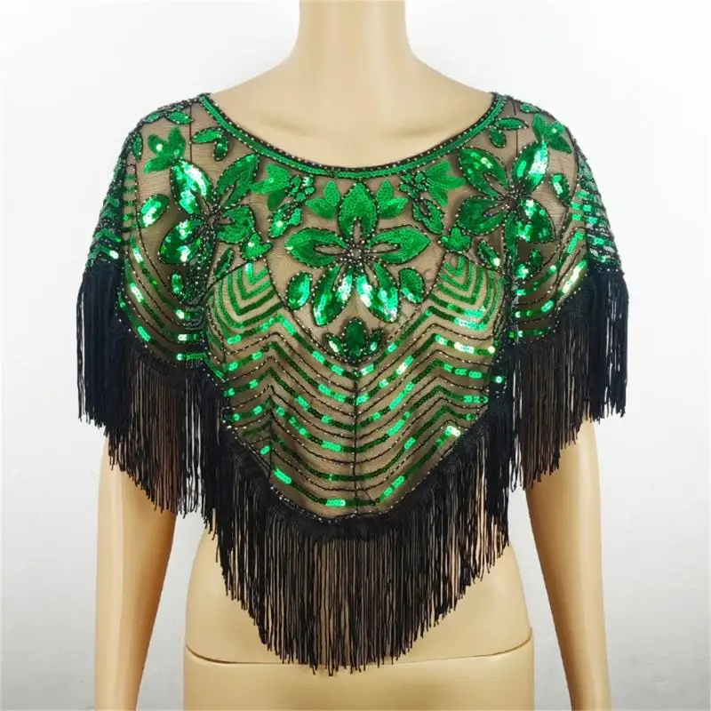 

Q6PF Elegant Embroidered Sequined Shawl Fringed Shoulder Wrap for Women Formal Event