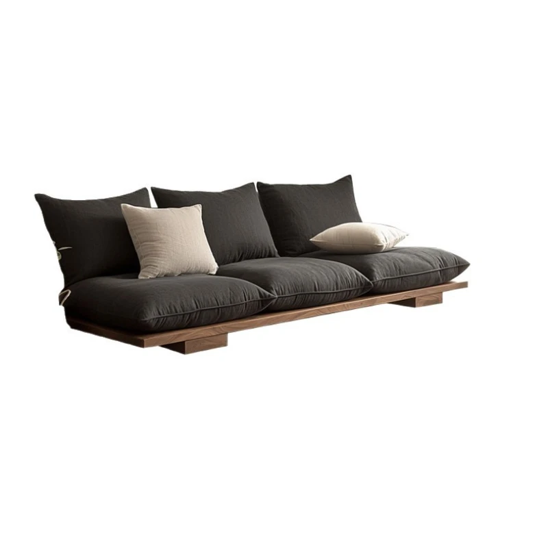 

Wabi Sandy Wind combination living room three-person sofa, medieval solid wood coffee table log furniture