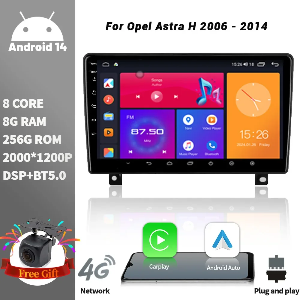 

Android For Opel Astra H 2006-2014 4G WIFI Car Radio Multimedia Player Navigation 2DIN Wireless CarPlay Screen Stereo