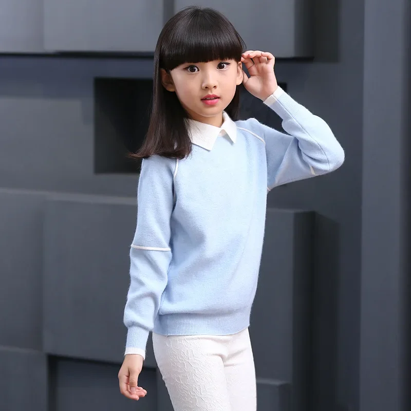 Teenage Girls Sweaters Spring Autumn Girls Long Sleeve Knitted Clothes Kids Turn Down Collar Sweater For Girls 6 8 10 12 Year