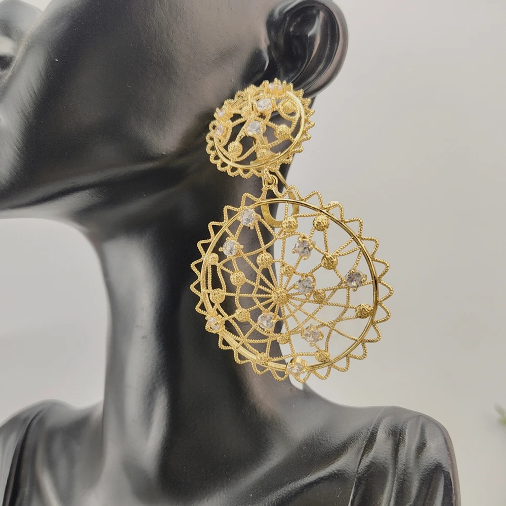 Yuminglai Fashion Luxury Dubai Jewelry Accessories Superior Quality Goldplated Earrings for Women FHK29550