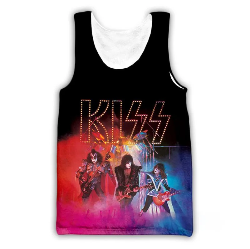 KISS Rock Band Tank Tops 3d Print Sleeveless Tank Top Summer Casual O-Neck Men Undershirt Clothing Harajuku Campaign Vest