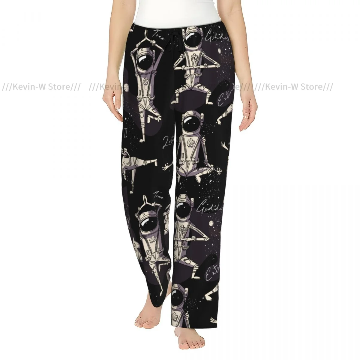 

Women Cozy Flannel Lounge Pants Soft Astronaut In A Yoga Poses In Space Sleep Bottoms for Winter Homewear