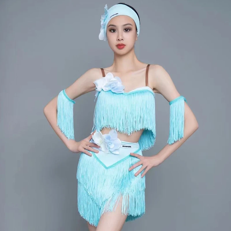 Nieuwe Latin Dans Kostuum Meisjes Kwastje Concurrentie Jurk Cha Cha Rumba Samba Prestaties Fringe Pak Kids Praktijk Kleding NV18201