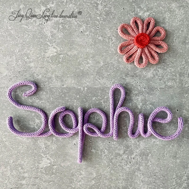 

Custom Personalised knitted Wire Name Sign, Tricotin, Custom Nursey Decor, Knitted Wall Art