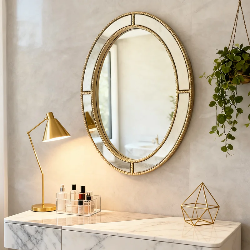 home French oval retro mirror American high-end bathroom makeup mirror customization