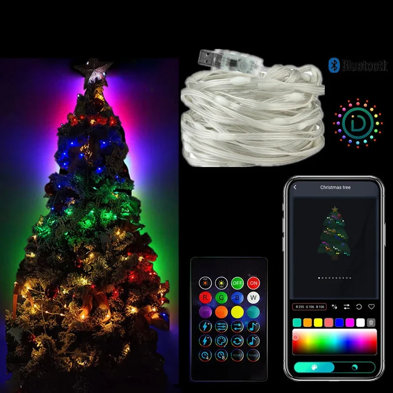 

Smart RGB USB DC5V 5m 10m 15m 20m IP65 LED String WS2812B IC Magic color Bluetooth APP IR Remote Christmas Light RGB DIY Decor