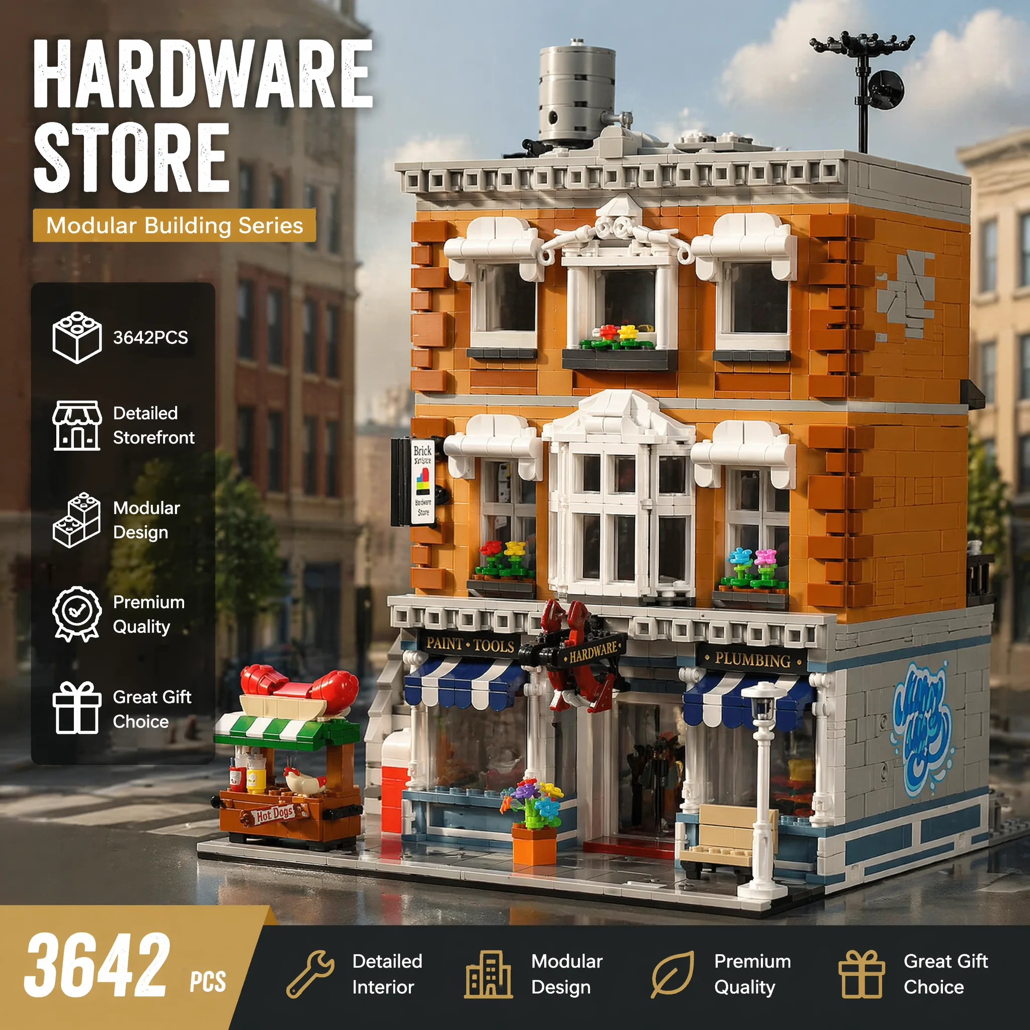 

3642PCS Hardware Store Building Blocks Set City Street View Modular Model Kit DIY Assembly Toys for Adults Ideal Birthday Gift