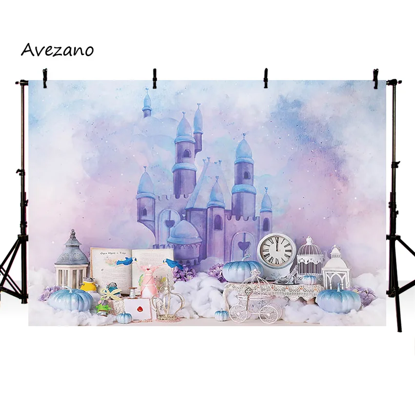 Avezano-백드롭, 사진, 공주 성 캐리지, 호박, 소녀, 생일 파티, 케이크 스매시 배경, 사진 스튜디오 장식 소품