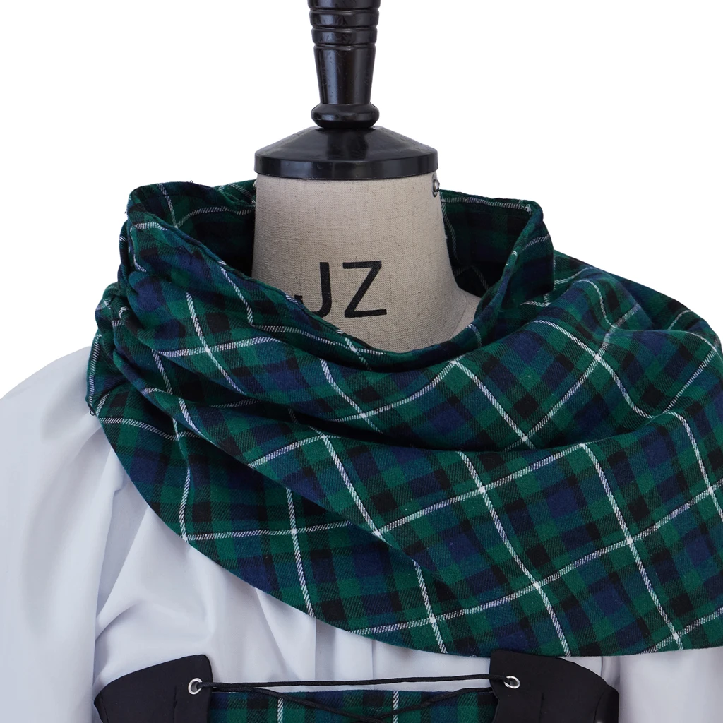 Women Renaissance Costume Traditional Scottish Green Plaid Dress With Shawl White Shirt Medieval Military Tartan Lass Clothing