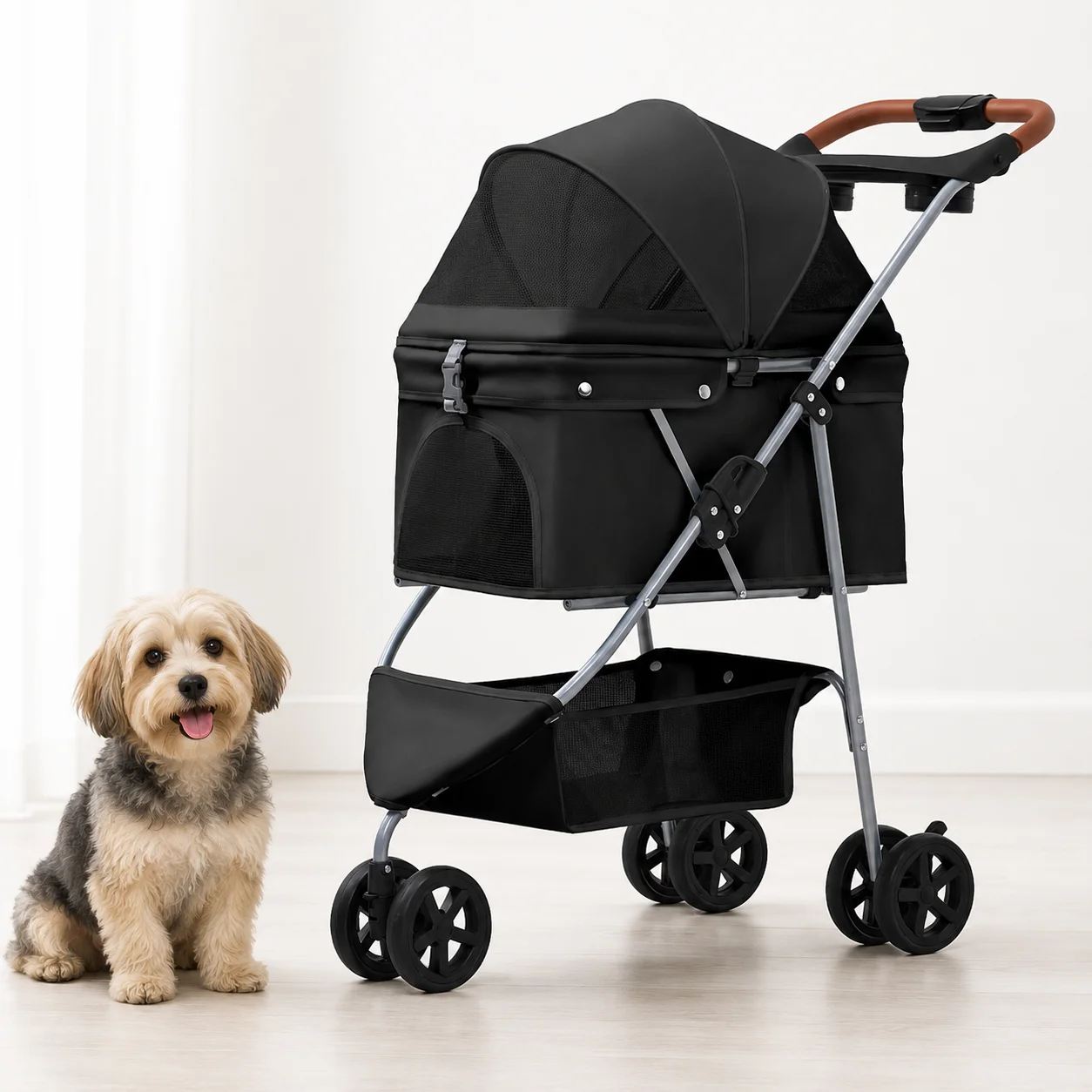Foldable Waterproof 3-Wheel Pet Stroller Small Medium Dogs Cats One-Touch Durable Lightweight All-Around Ventilation Oxford