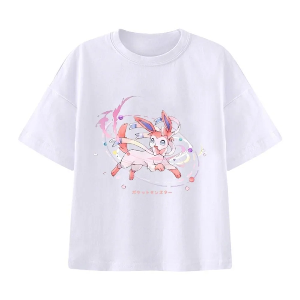 Men's New  Pokémon Handheld Game Eevee Cartoon Print T-shirt Summer Men's and Women's Plus Size Trend Loose Short-sleeved Top