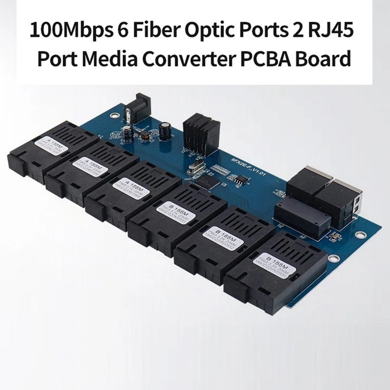 10/100M jednomodowy przełącznik światłowodowy optyczny Media konwerter PCBA 6x155M Port światłowodowy 2 Port RJ45 20KM SC szybki przełącznik