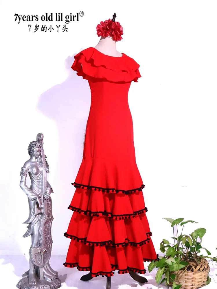 Spanish Dance Dress Flamenco Practice Skirt Wear Women GG11