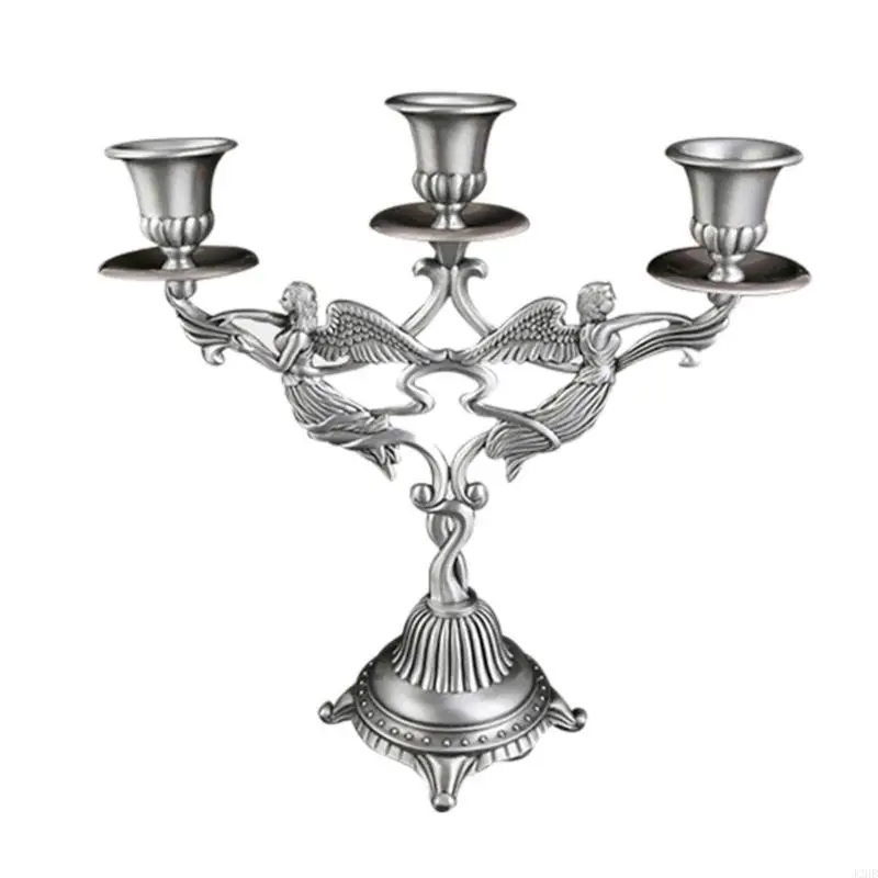 

J2HB European Iron Candlestick Candleholder Three Headed Vintage Candelabrum Stand