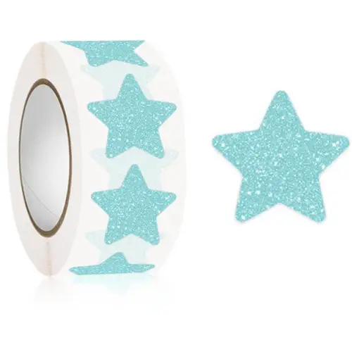 500 uds/rollo de pegatinas de estrellas azules con purpurina para recompensar el comportamiento de estudiantes, pegatinas de estrellas doradas y plateadas para profesores, manuales, tarjetas