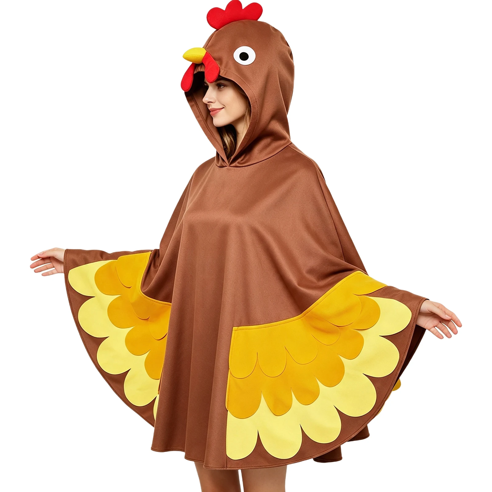 Adult Animal Hooded Cloak Color-blocked Dress Up Blanket Cape for Halloween Cosplay Christmas Theme Party