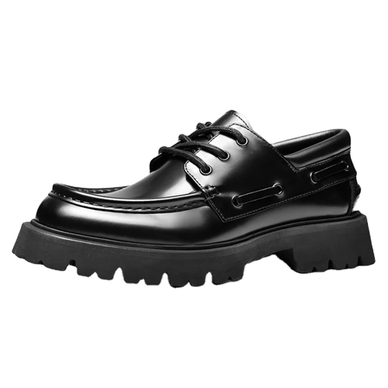 

Genuine Leather Lightweight Thick Bottomed Casual Leather Shoe for Men's Dress Shoes High-end Black Square Toe Derby Shoes Man