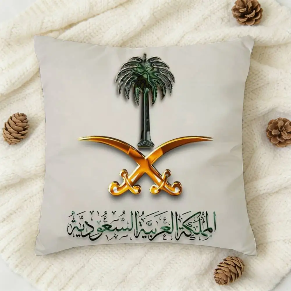 K-Kingdom Of Saudi Arabia Flag Double-sided Printed Square Decorative Cushion Cover for Sofa Living Room Home Decor 2