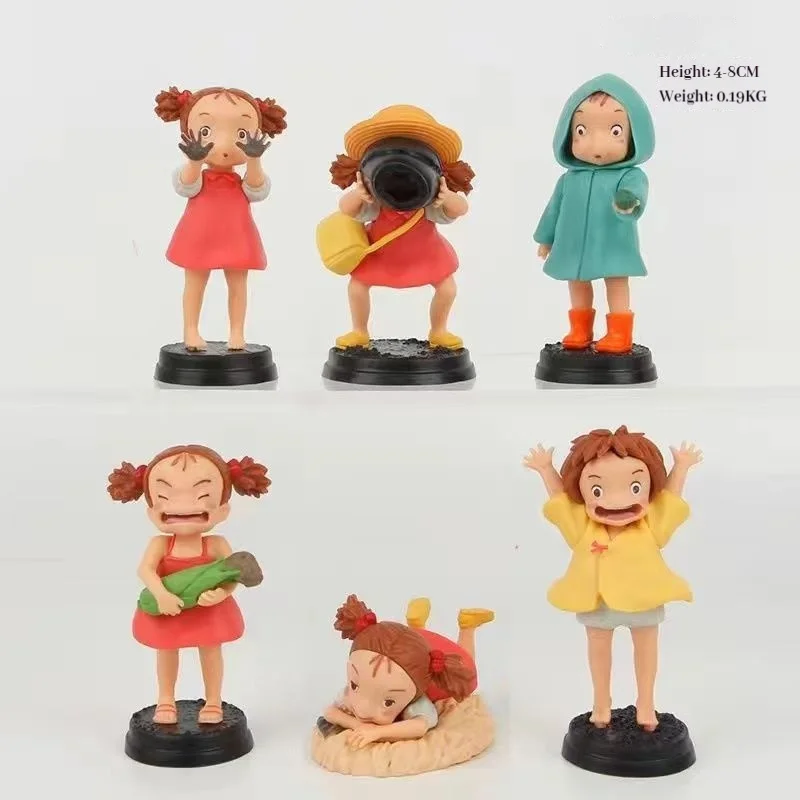 6 Piece Healing Style Action Figures Set Cute Anime Character Collection with Display Stand Healing Decor Desktop Display Gift