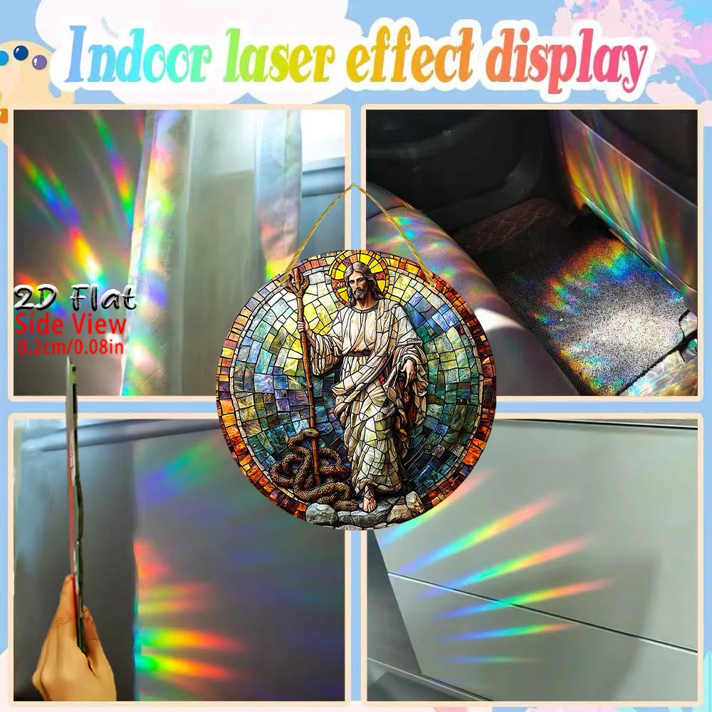 2D Flat, 1pc Jesus Stained Glass-Style Acrylic Sun Catcher - 7.87 Inch Round Religious Wall Art with Vibrant Colors, No Electric