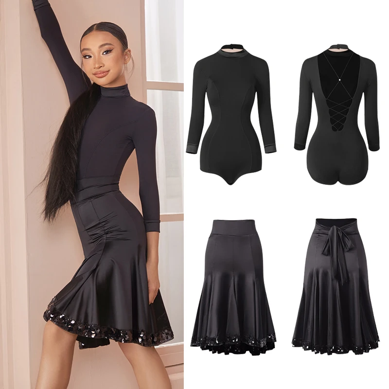 

ZYM Latin Dance Performance Costumes For Girls High Neck Bodysuit Fishtail Skirt Latin Practice Suit Latin Dance Dress DQS21248