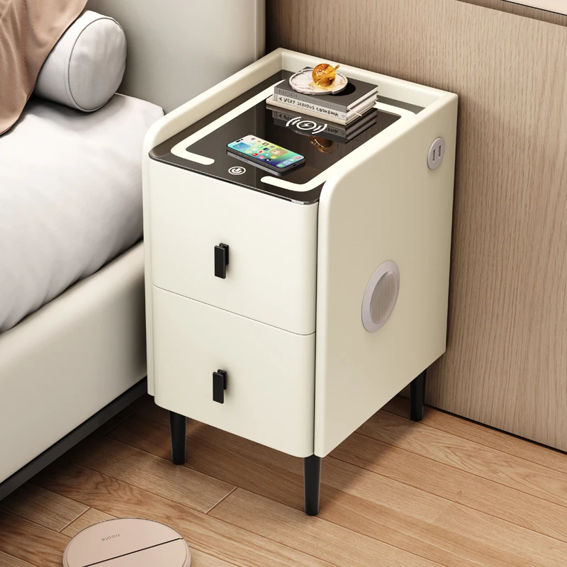 Minimalistische massief houten opbergkast Slim luxe nachtkastje Ultra smal nachtkastje Compacte slaapkamerorganizer met opladen