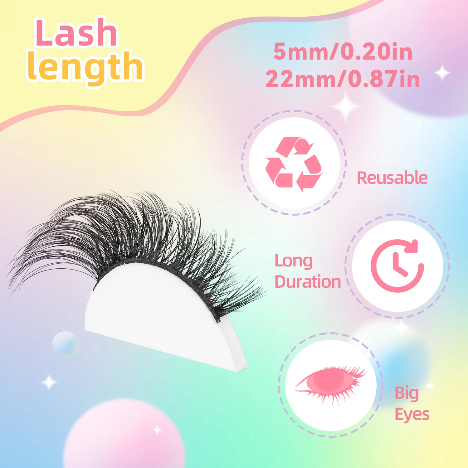 Natürliche lange falsche Wimpern, 7 Paar flauschige 3D-Locken zur Verlängerung der Augen, 5–22 mm