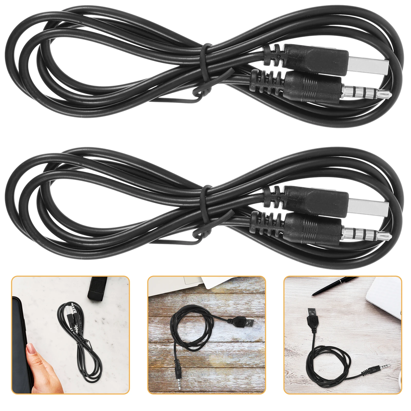 

2 Pcs Headphone Port Charging Cable Cables Usb Audio Pvc Extension Stereo